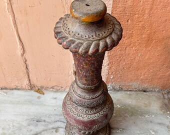 Old Hand Carved Wooden Candle Holder, Mandir Temple Decor, Good Luck Gift, Meditation Candle, Pooja Dia, Candlestick, Decorative Holder