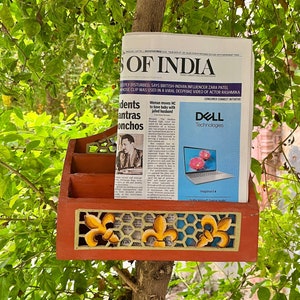 Vibrant Hand Painted Wooden 2 Pocket Wall Box, kitchen storage box, Mail Holder, Folk Art, Wall Mount Decor, Self, Hanging Box, Home Decor