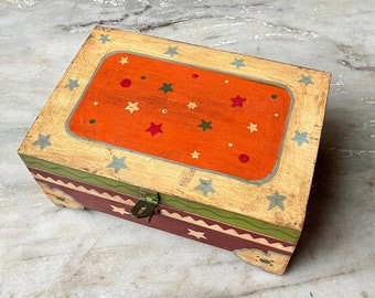 Spiegel schatkist, houten kist Keepsake Box, geschilderde houten kist, kleine schatkist, houten sieradendoos, geheugendoos, sieradenorganisator, geschenken