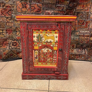 Collectible Art, Bedside Table, Wooden Painted Almirah, Door Cabinet, Cupboard, Indian Ethnic Style,Indian Ethnic Wardrobe,Bedroom Furniture