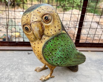 Houten handgeschilderde uil vogel standbeeld, dieren collectible, decoratief beeldje, uil sculptuur, vintage kunst, vogel standbeeld, uil minnaar cadeau