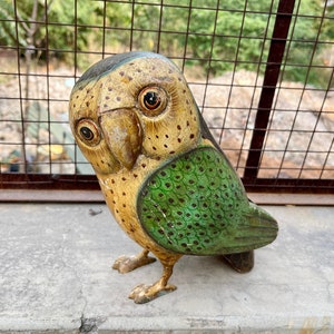 Wooden Hand Painted Owl Bird Statue, Animals Collectible, Decorative Figurine, Owl Sculpture, Vintage Art, Bird Statue, Owl Lover Gift