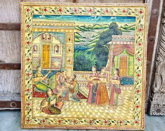 Kameelbeen uitgerust traditionele koninklijke processie gedetailleerd handgemaakt schilderij, etnisch schilderij, muurschildering, muur hangen, botinlegwerk kunst, deco