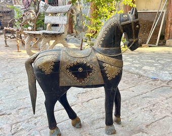 高級彫刻木製馬像、古い芸術作品、動物彫刻、馬好きへのギフト、装飾馬
