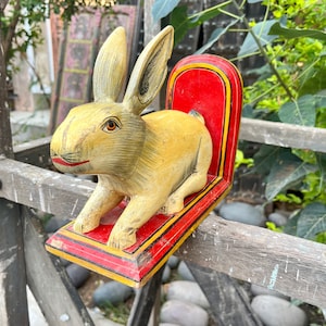 Handprinted Wooden Rabbit Sculpture, Hand Carved Statue, Rabbit Lover, Desk Decor, Rabbit Gifts, Decorative Figurine, Home Decor