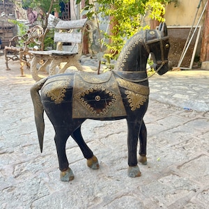 Exclusive Carved Wooden Horse Statue, Old Art Piece, Animal Sculpture, Horse Lover Gift, Decorative Horse Figurine, Indian Handicraft Decor