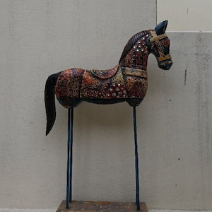 Exclusive Carved Wooden Horse Bracket on Stand Statue,Old Art Piece,Animal Sculpture,Horse Lover Gift,Painted Horse, Indian Handicraft Decor