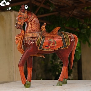 Beautiful Hand Painted Wooden Horse Statue, Decorative Horse, Rajasthani Traditional Art, Indian Handicraft, Gifts for Art Lovers,Home Decor