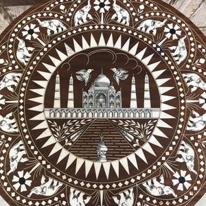 Handmade Bone Inlay Coffee Table, Bone Inlaid Coffee Table, Round Table, Camel Bone inlay table, Vanity Small Table, Elephant Craved Table