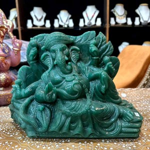 Sleeping Ganesha Statue Green Jade Stone Statue God Sculpture Lord Ganesha Carve Ganapati Elephant God Unique Gift Best Friend gift