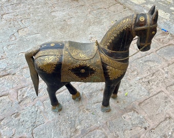 高級彫刻木製馬像、古い芸術作品、動物彫刻、馬好きへのギフト、装飾馬