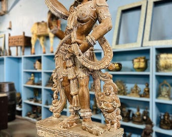 インドの老婦人の置物、黒檀の置物、アートギフト、室内装飾、手彫りの