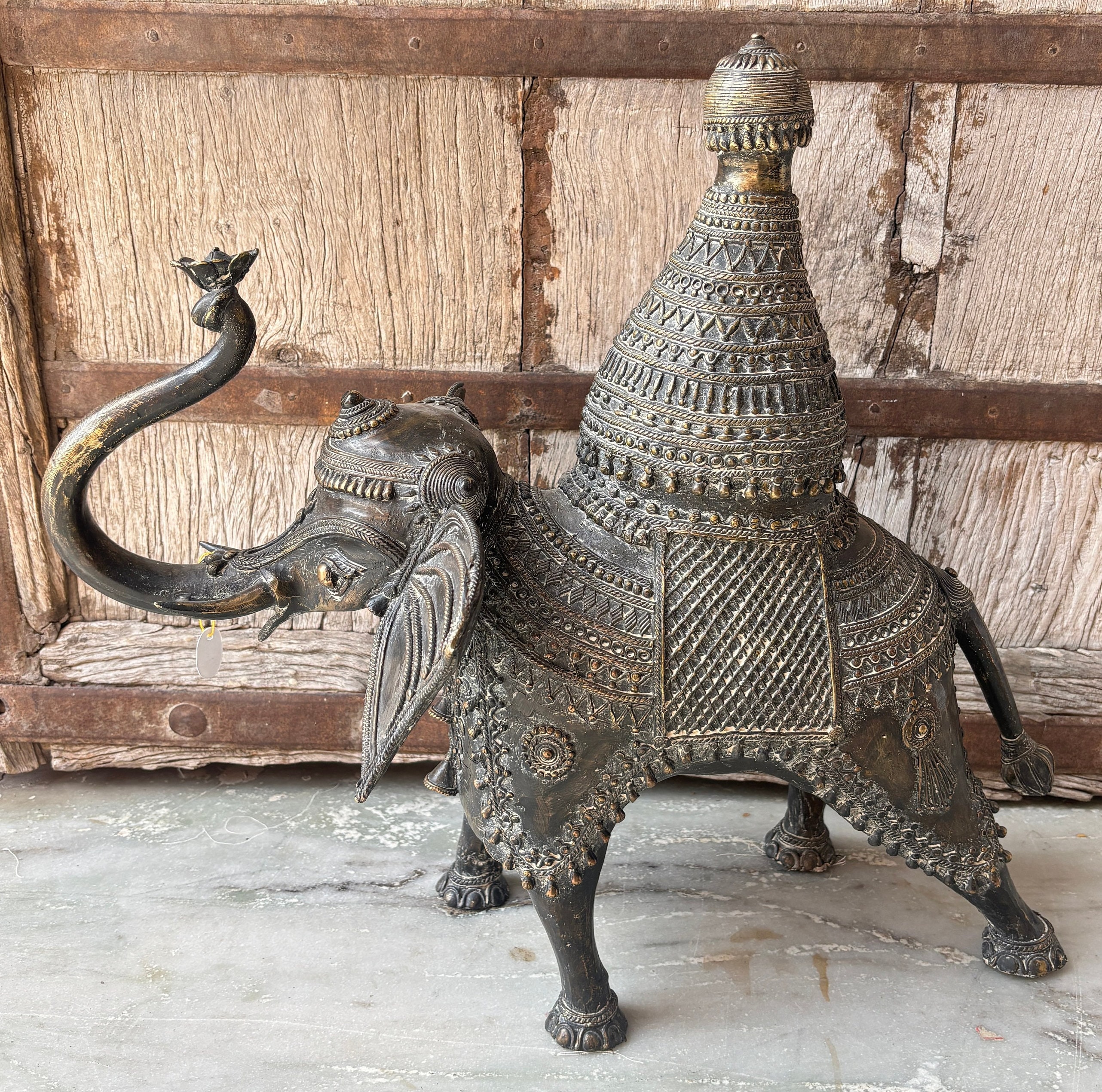 Mid-century Statue, Elephant Idol, Vintage Tribal Bronze Elephant