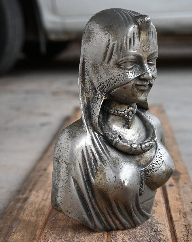 ドイツ製銀製女性胸像、伝統的なインド女性、装飾的な展示品、唯一無二