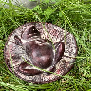 Grenouille en laiton dormant sur une feuille, statue animal, statue rare, belle grenouille, statue de grenouille décorative rouge, décoration de jardin, grenouille colorée, grenouille rustique
