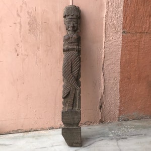Vintage Carved Tribal Goddess Statue, Temple Art, Wooden Decorative Goddess Idol, Indian Handicrafts, Rare, Tribal Lady Figurine,Collectible
