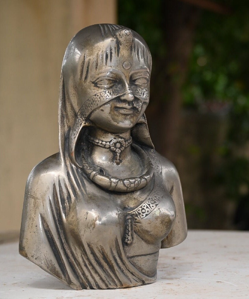 ドイツ製銀製女性胸像、伝統的なインド女性、装飾的な展示品、唯一無二