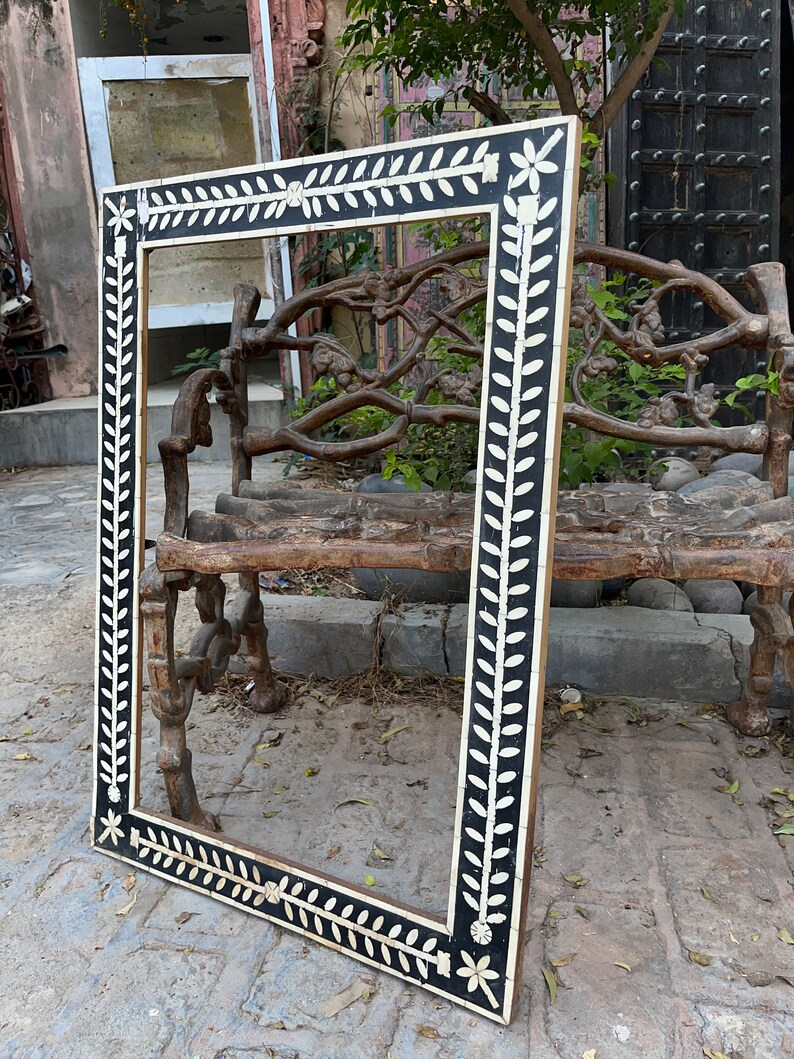 Wooden Bone Inlay Mirror Frame, Floral Design Frame, Farmhouse Wall ...