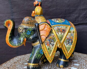 ムガル帝国時代の手描き象と人間の像、インドの工芸品、美術愛好家への