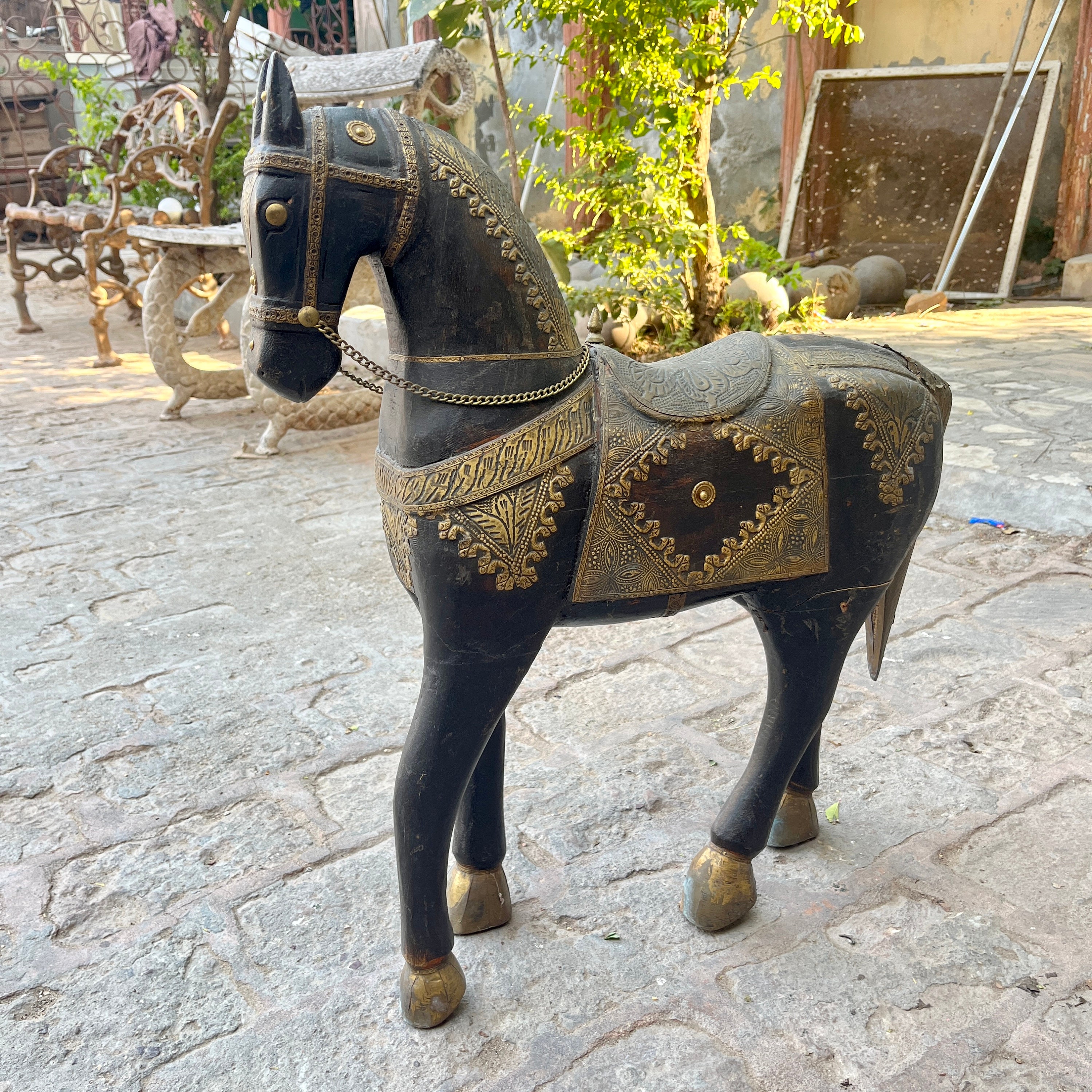 高級彫刻木製馬像、古い芸術作品、動物彫刻、馬好きへのギフト、装飾馬