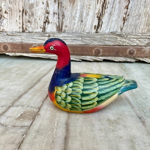Old Hand Carved Wooden Duck Statue, Painted Decorative Duck, Collectible Art, Handcrafted Bird Figurine, Duck Lover Gift, Indian Folk Art