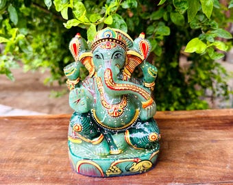 Decorative Ganesha Murti/Green Jade Stone/Symbol of Wisdom New Beginnings/Puja Meditation Decor/Home Decor Gift