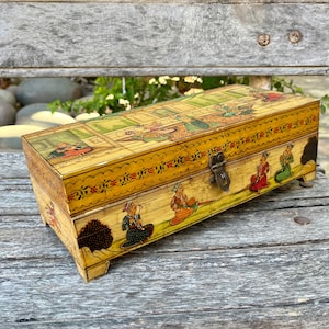 Holz-Schmuckschatulle, Mughal-Ära Kunstwerk, Knochen-Inlay-Box, Aufbewahrungsbox, Knochen-Intarsien-Box, Muttertagsgeschenk, Sammlerstück, Andenken-Box, Dekor