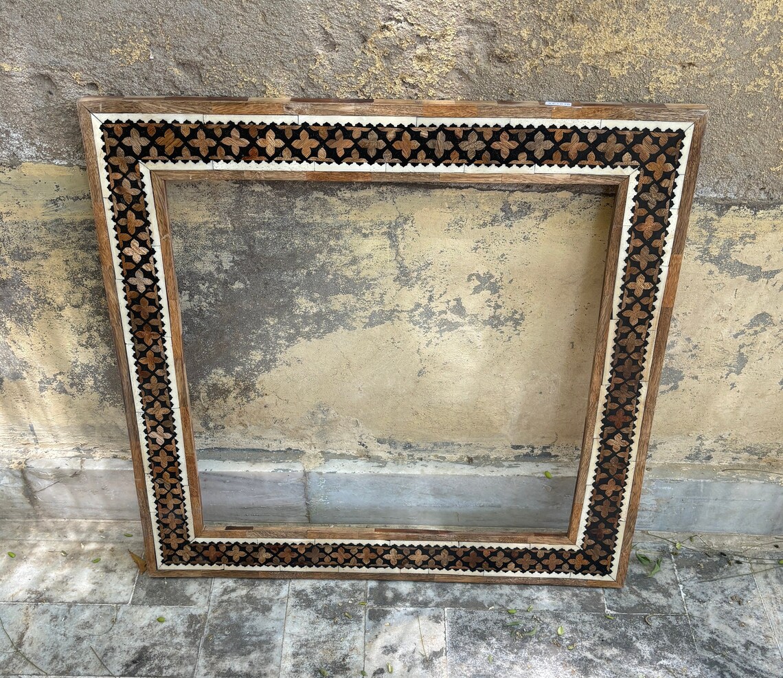 Floral Design Frame, Wooden Bone Inlay Mirror Frame, Bathroom Mirror ...