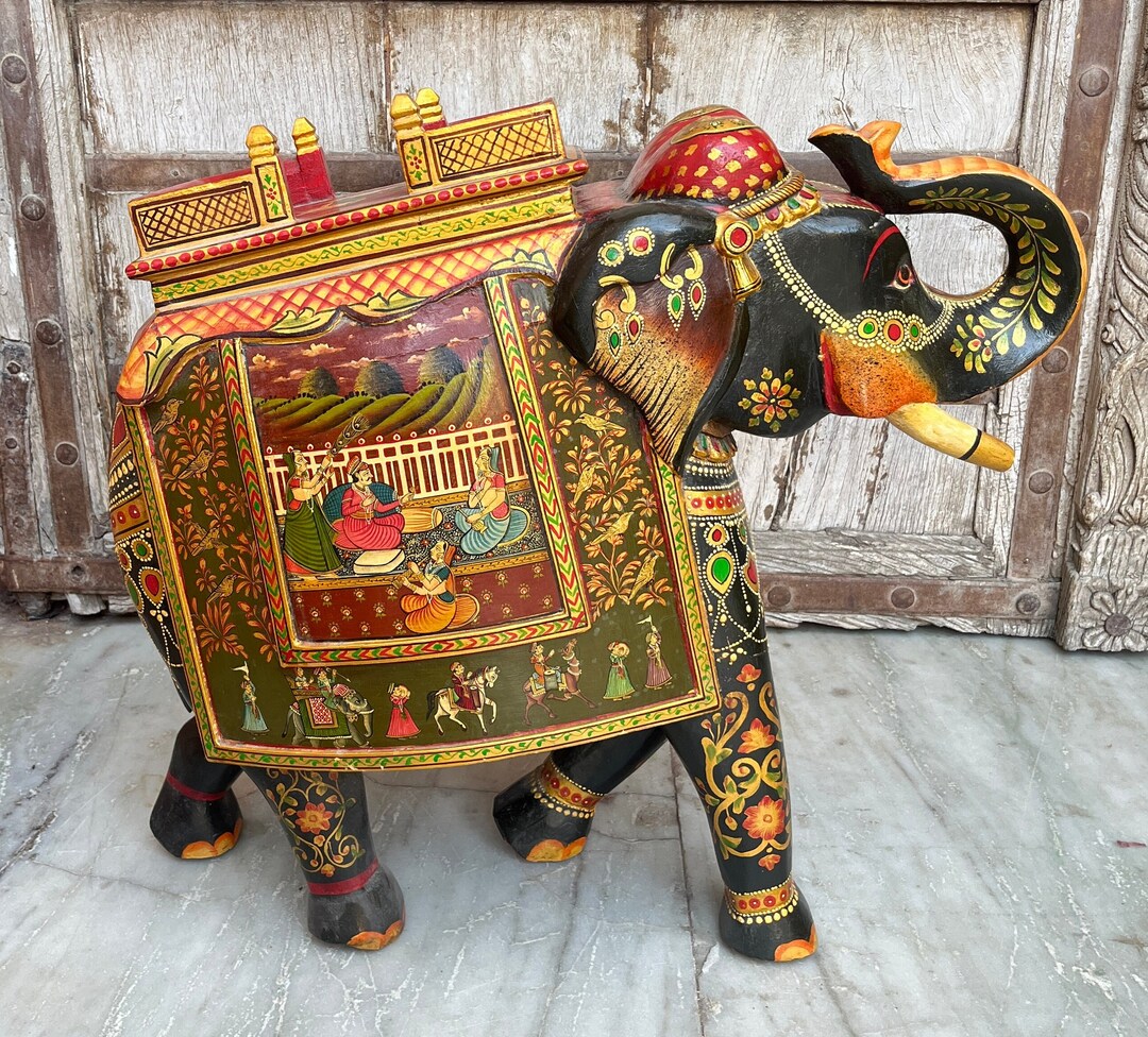 1985 JOHN RAYA Elephant 象オブジェ USA製 ビンテージ Mughal Era Hand Painted Elephant Statue, Indian Handicraft, Gifts