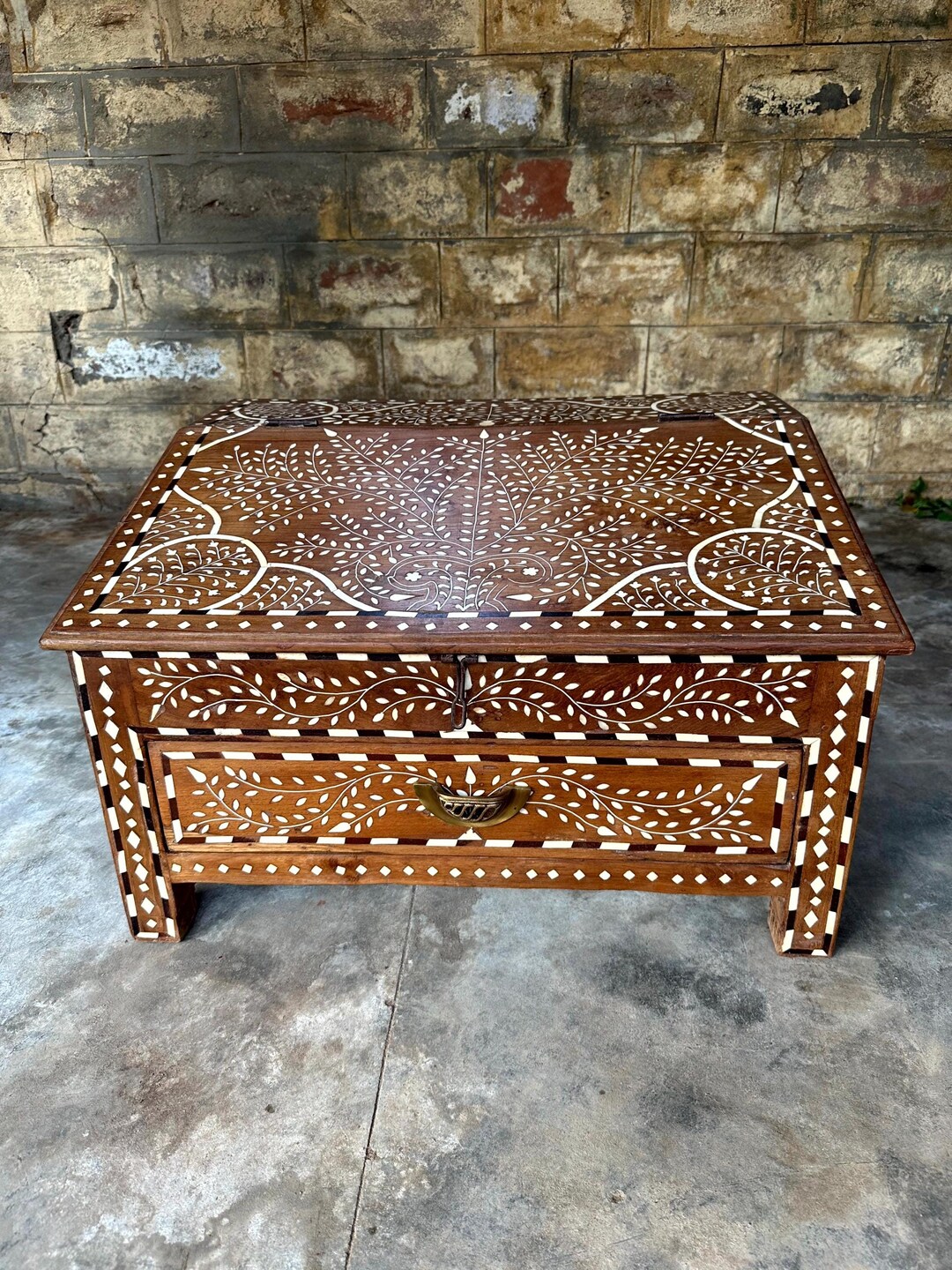 Large Bone Inlay Storage Box Bone Inlaid Storage Trunk With One Drawer, Treasure Chest, Decor ...