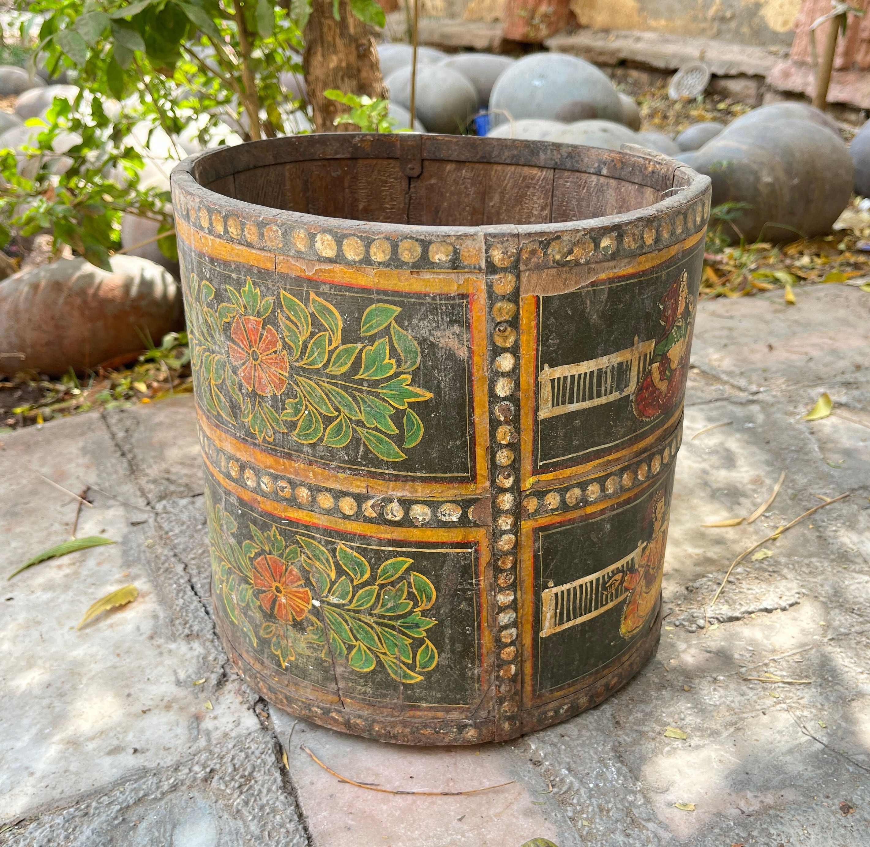 Indian Bucket Collection Hand Carved Tribal Wooden Bucket, Himachal Bucket, Painted Water Bucket ...