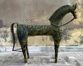 精巧で希少な日本の馬 | 手作りの長脚ブロンズ馬の彫刻 | ヴィンテージ