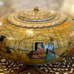 Mughal Malerei Box, alte Teakholz Knochen Inlay Opium mit Deckel Box, handgeschnitzt, Tabak Aufbewahrungsbox, eingelegte Box, Sammlerstück, Kamelknochen Box