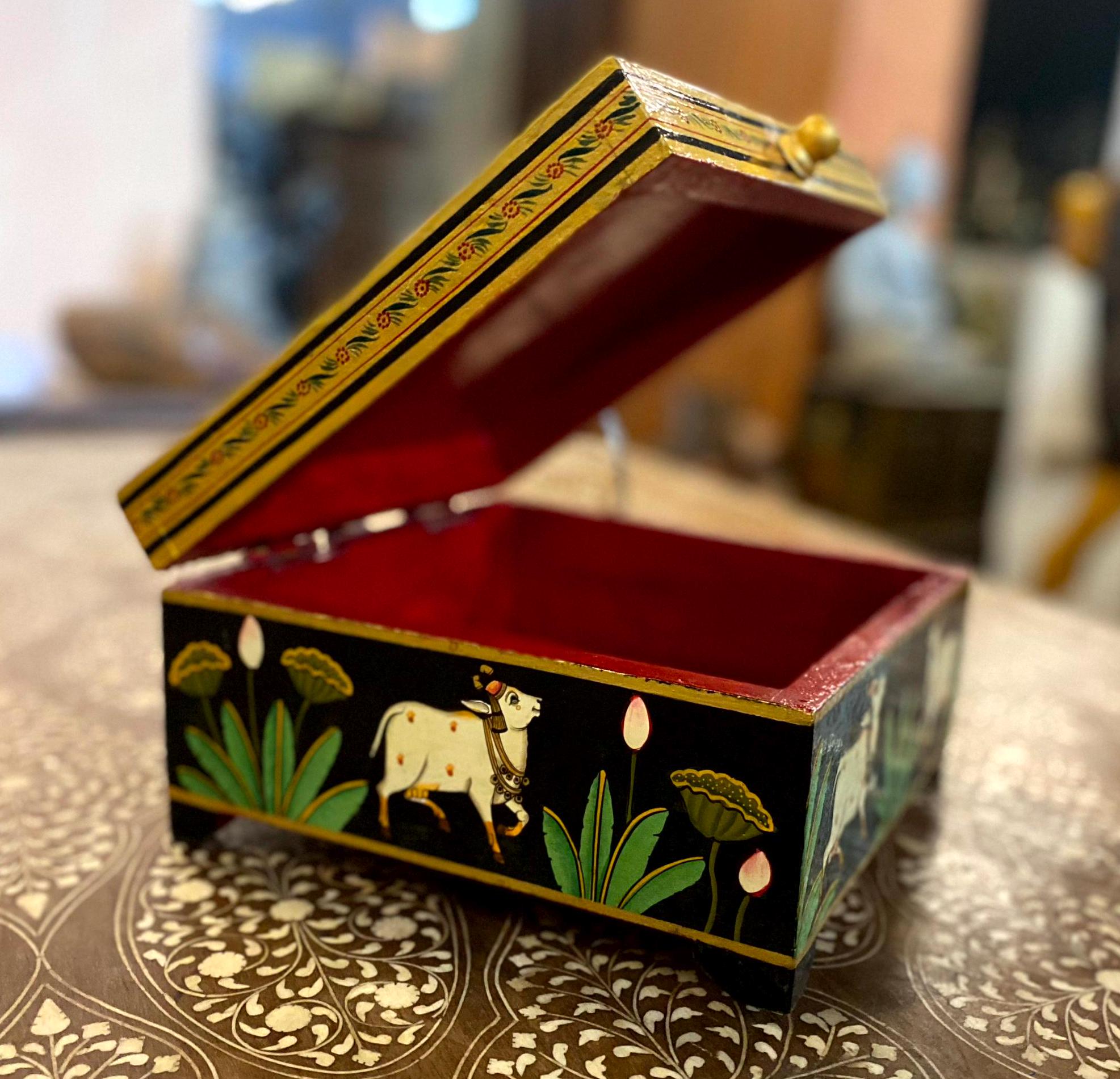 Ethnic Indian Box, Hand Printed Krishna With Gopi Wooden Jewlery Box ...