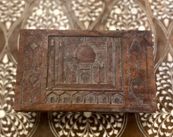 Rustic Taj Mehal Designed Jewelry Box, Collectible Design Box, Keepsake Box, Memory Box, Trinket Box, Old Wooden Box, Mother's Day Gift