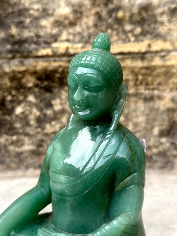翡翠製 仏像 緑色 座っている仏像座像の緑の翡翠仏像 室内装飾