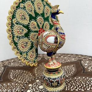 Hand painted, Bird Figurine, Rajasthani Boho Decor, Designer Peacock Statue, Wooden dancing peacock, Colorful Peacock, Decorative Peacock