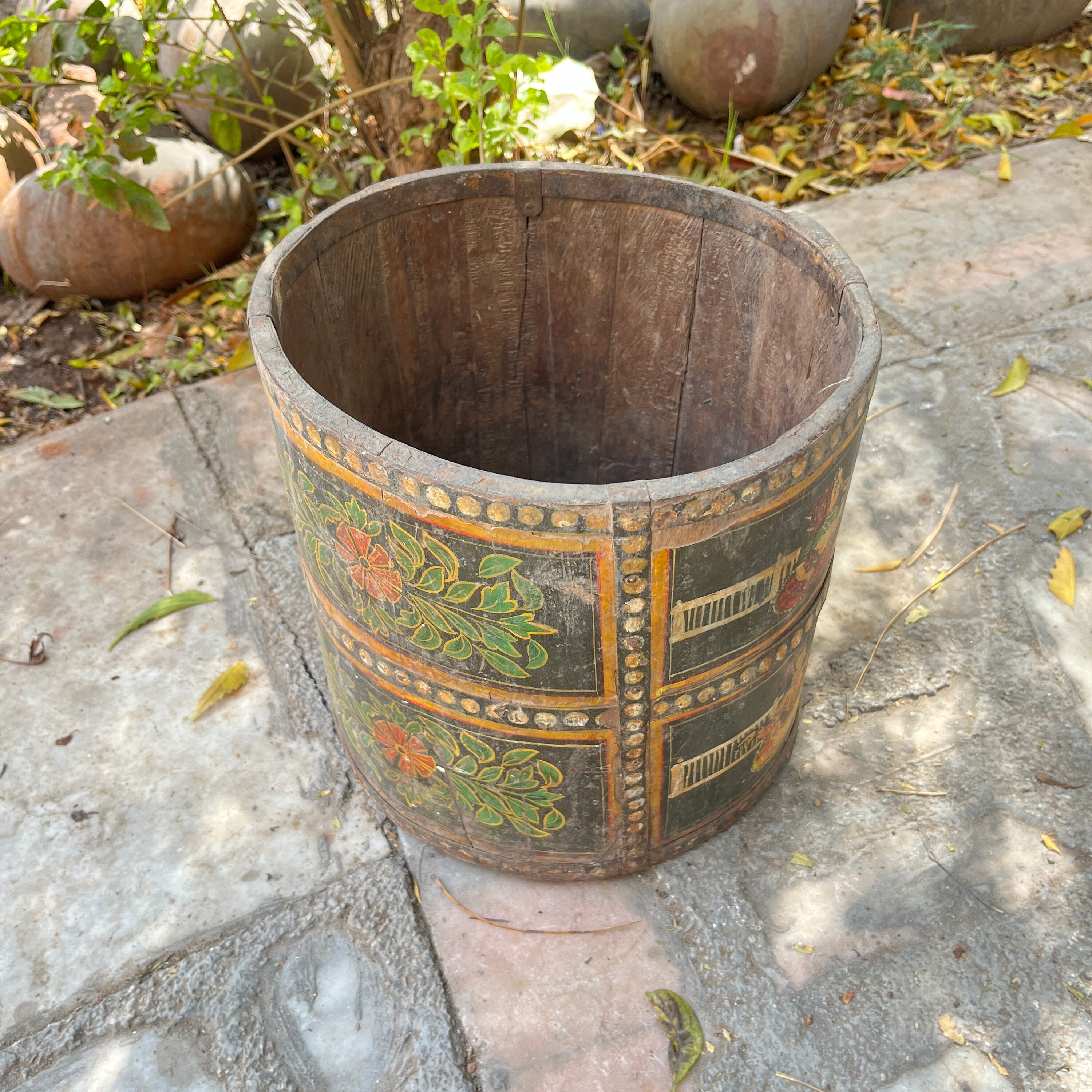 Indian Bucket Collection Hand Carved Tribal Wooden Bucket, Himachal Bucket, Painted Water Bucket ...