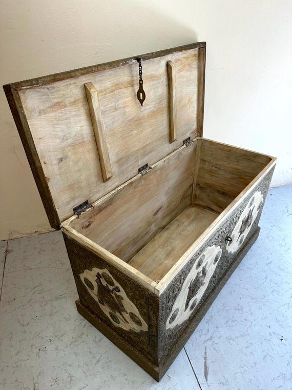 Bentwood Steamer Trunk With Engraved Brass Unique Toy Chest Bed