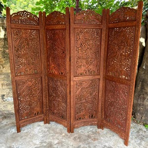 Handmade Sheesham Wood Room Divider, 4 Panel Wooden Room Divider, Decorative Room Separator, Standing Folding Panel, Wall Divider