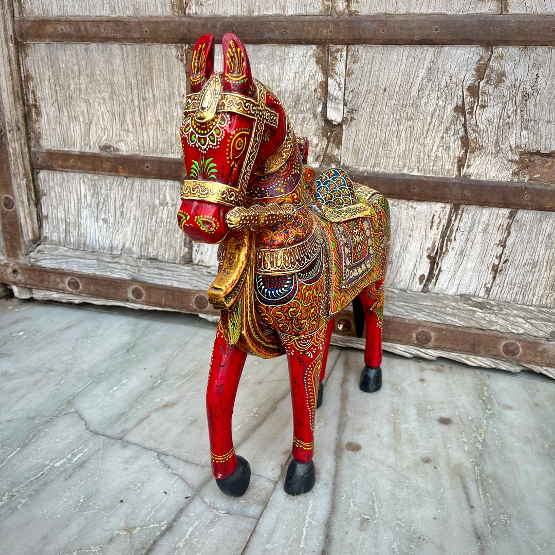 Painted Carved Horse & Rider from Rajasthan circa 1900 Painted Carved Horse & Rider from Rajasthan circa 1900