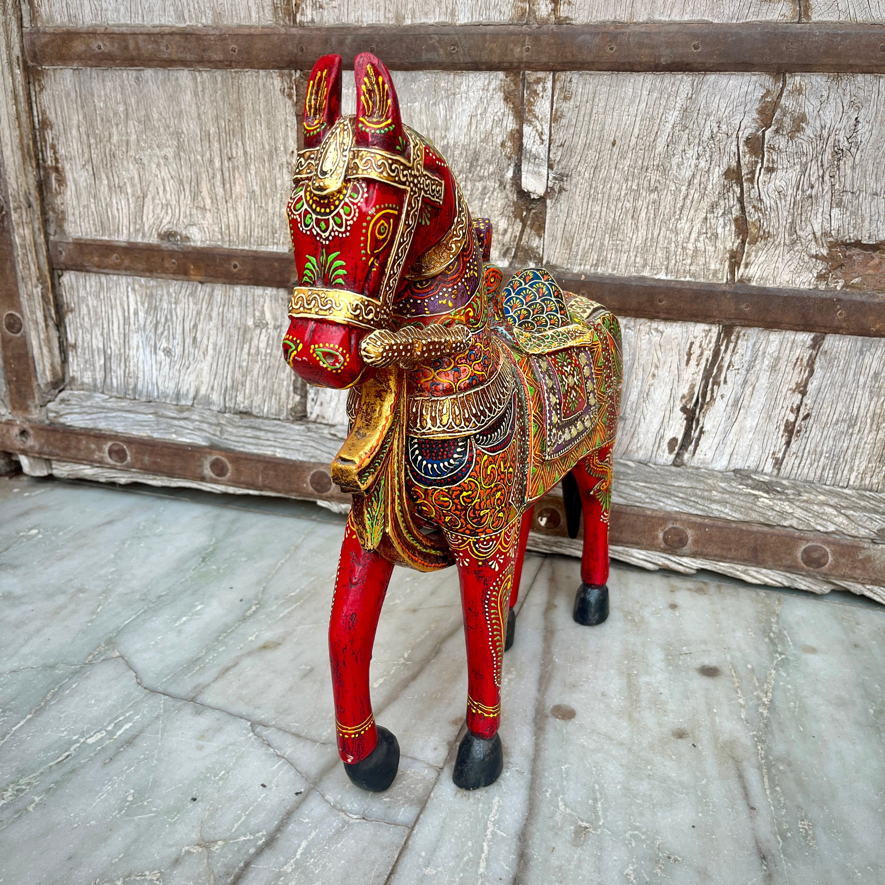 Painted Carved Horse & Rider from Rajasthan circa 1900 Painted Carved Horse & Rider from Rajasthan circa 1900