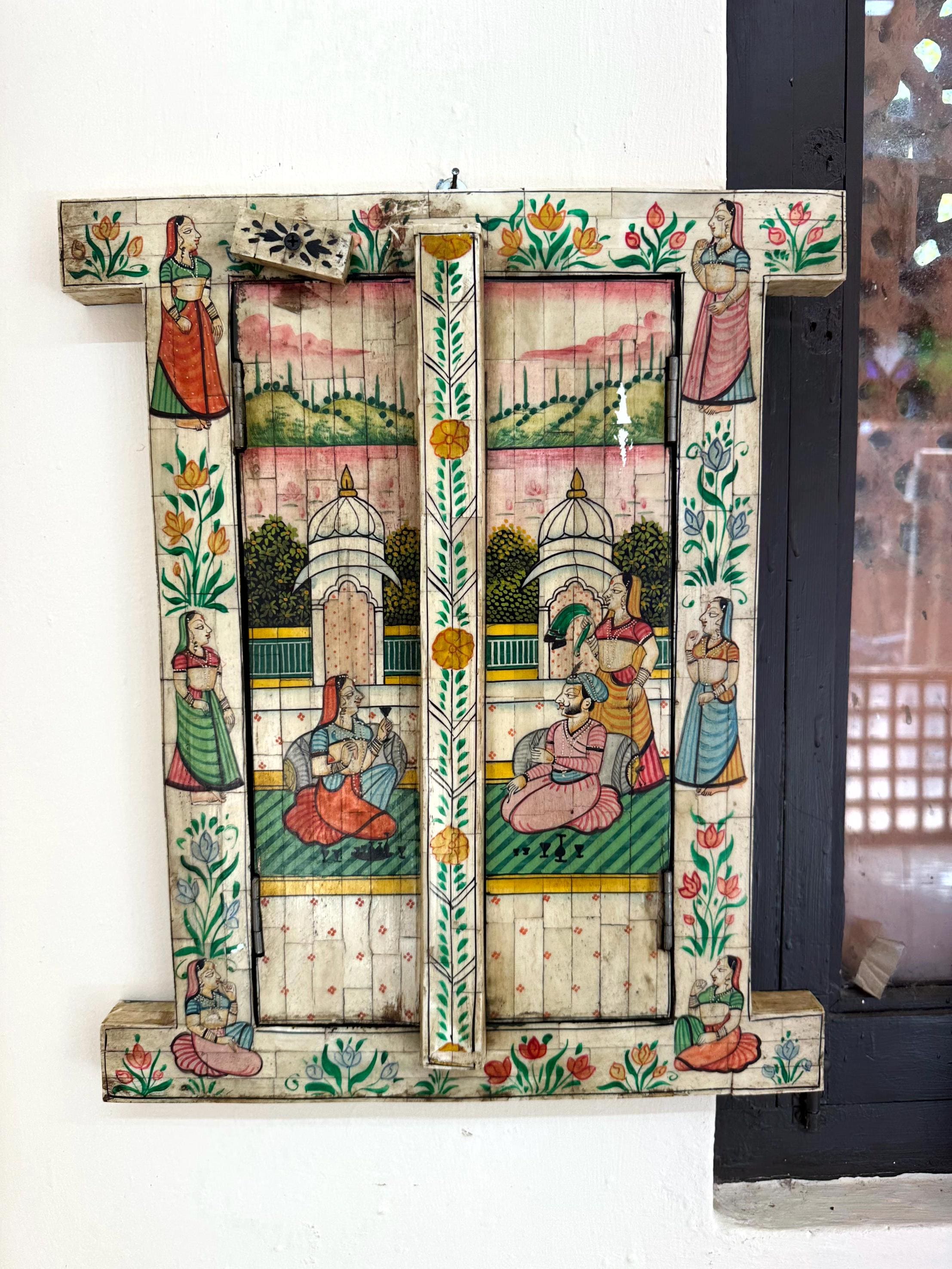 Wooden Window, Wooden Windows For Interiors, Indian Handicrafts, Festival Gift, Hand Painted Folk Art, Wall Hanging Frame, Wall Painting