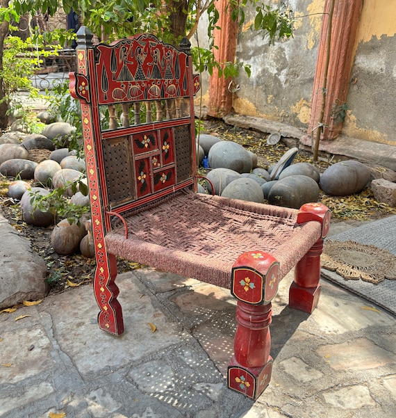Rajasthani Painted Wooden Low Chair Hand Woven Seat Chair Sofa Pidha Chair Indian Furniture Collectible Art Traditional Chair Decor Etsy Canada