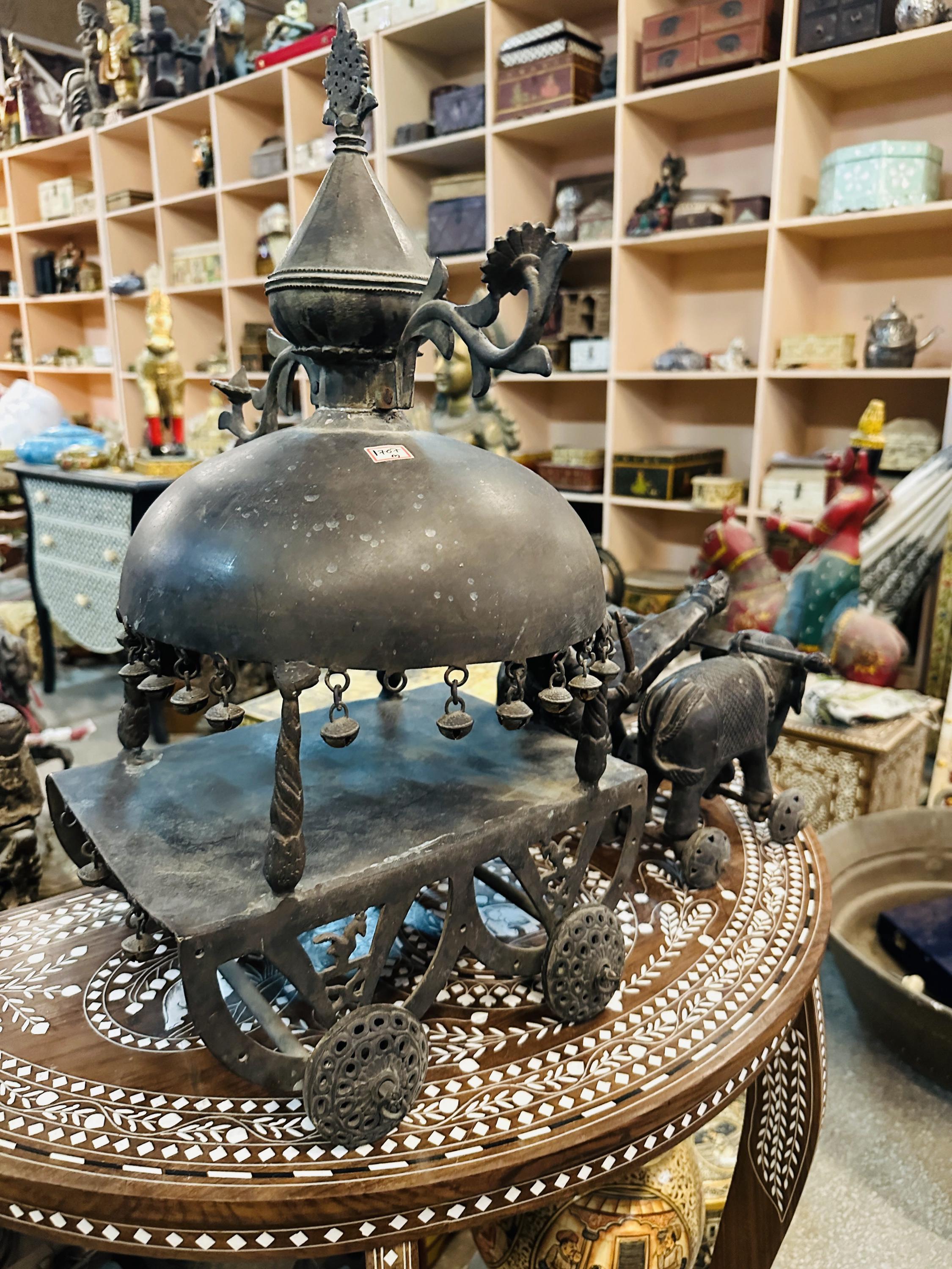 Elephant Chariot Sculpture, Vintage Carved Bronze Elephant With Riders ...