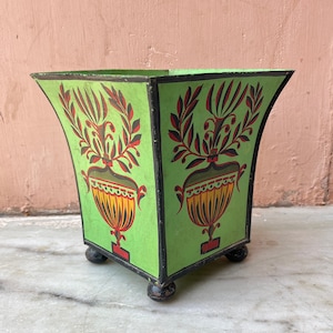 Gift for the plant Lover, Indoor Planter, Old Hand Painted Metallic Planter, Floral Garden Accessory, Succulent, Patio and Porch, Home Vases