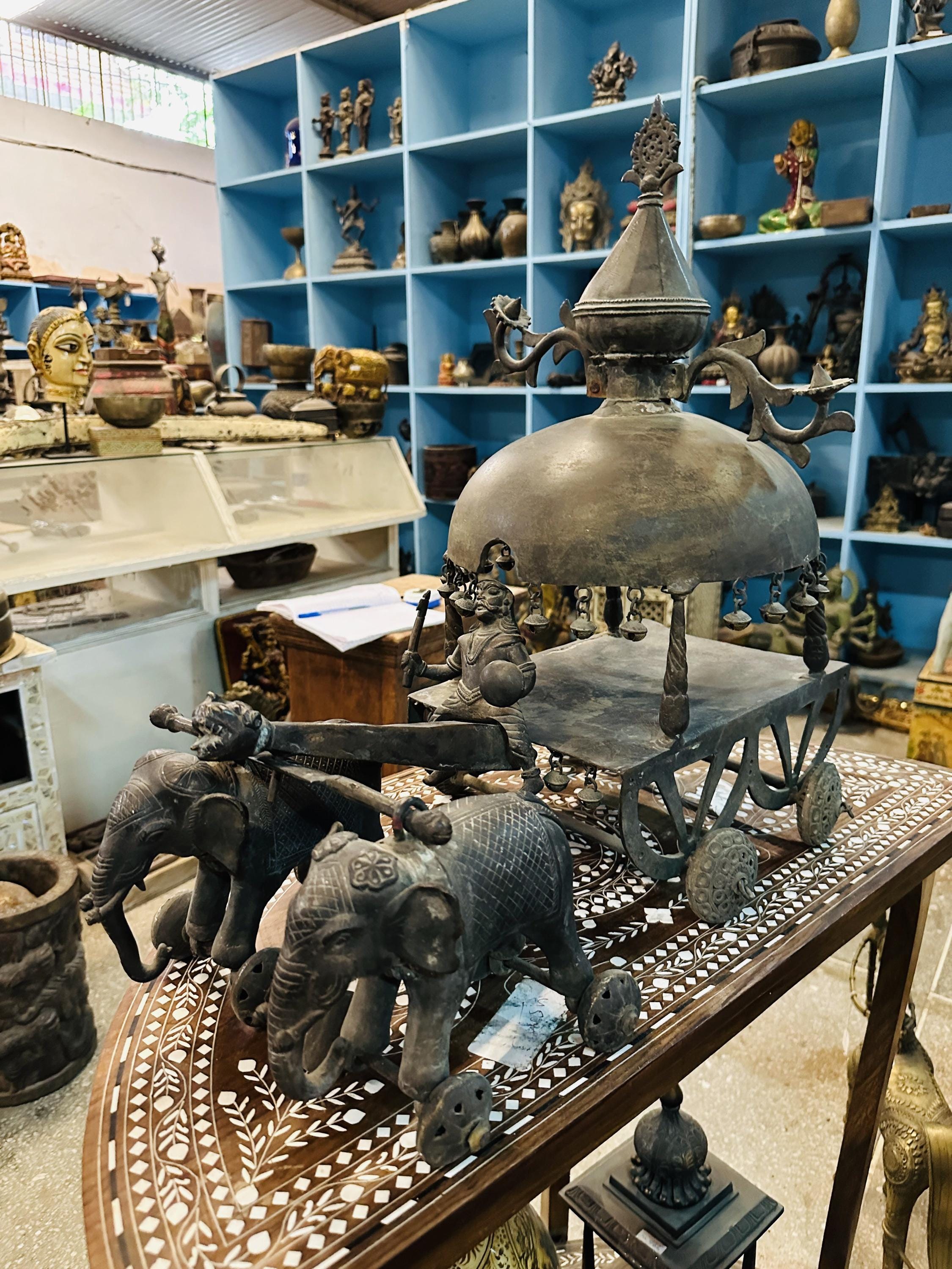 Elephant Chariot Sculpture, Vintage Carved Bronze Elephant With Riders ...