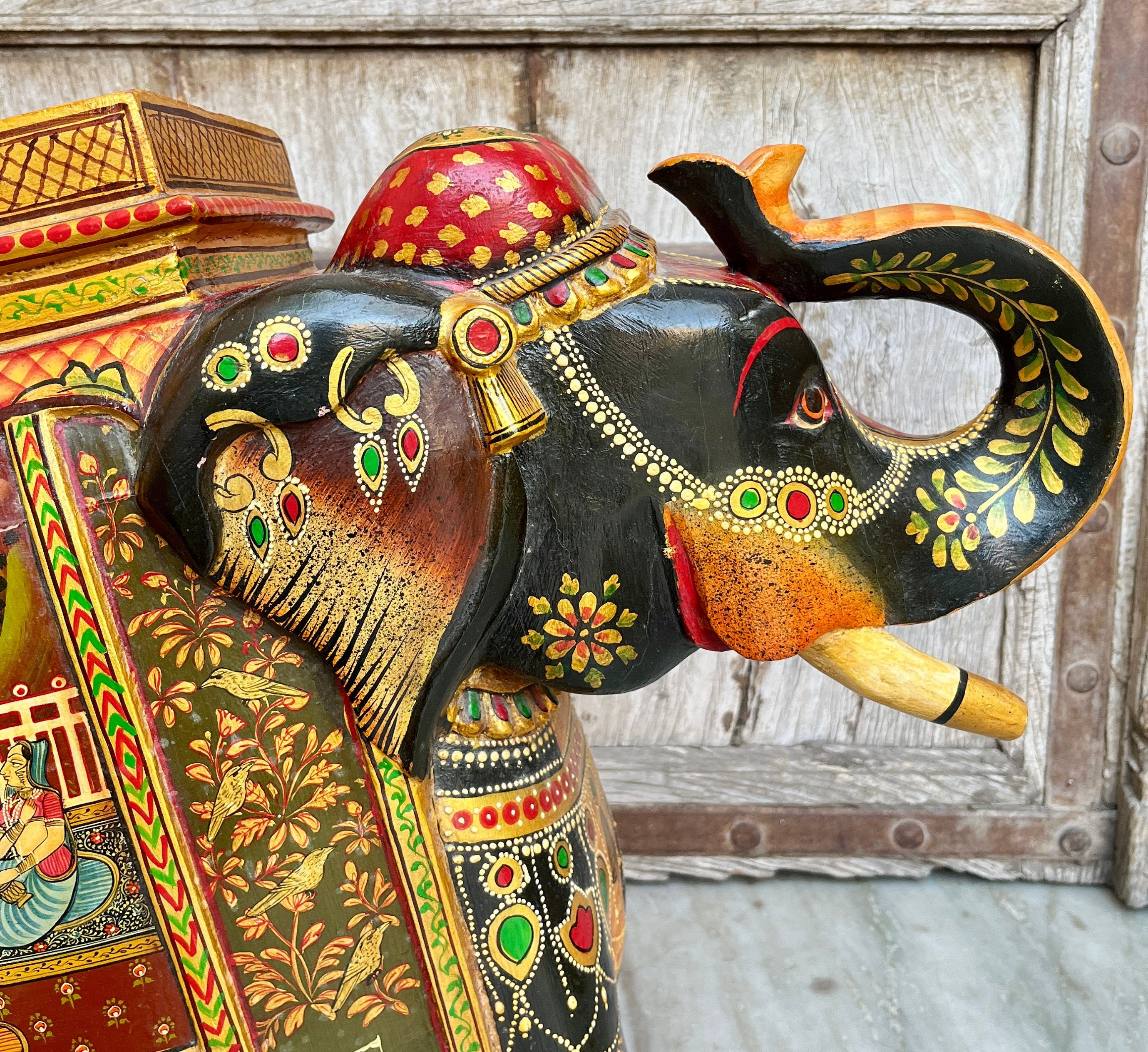 Mughal Era Hand Painted Elephant Statue, Indian Handicraft, Gifts