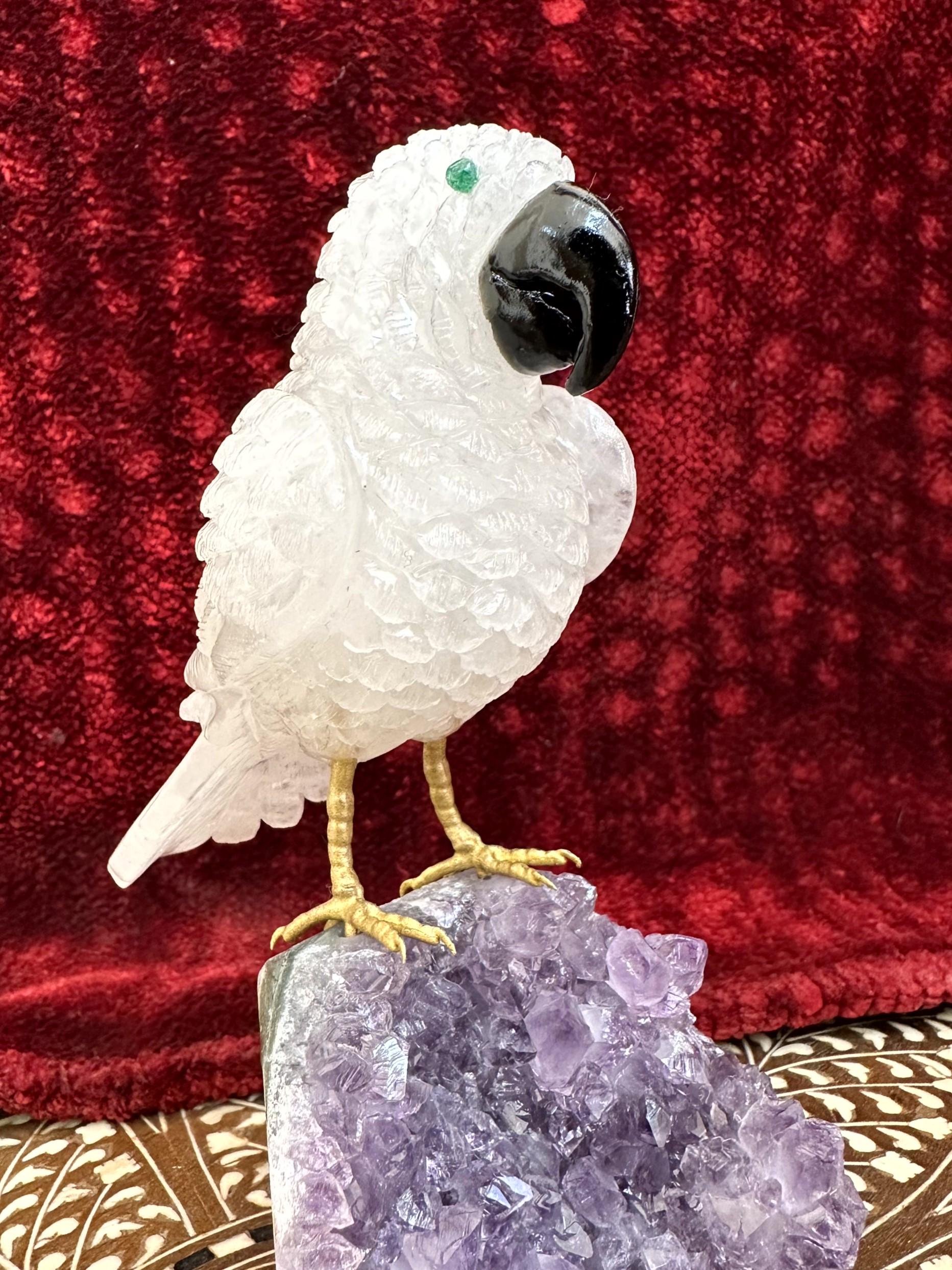 Amethyst Base Rare Luxury Crystals Bird, Hand Carved Parrot