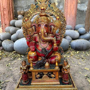 Statua antica di Ganesha, scultura in bronzo e ottone raffigurante il dio Ganesha con testa di Trigana, statua antica del Signore Ganesha, decorazione per la meditazione del dio Ganesha, preghiera